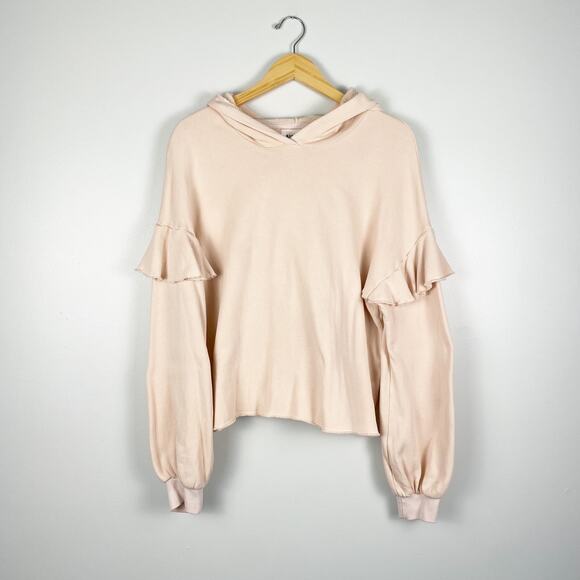 Nation LTD Tops - Nation LTD Ruffle Trim Hooded Sweatshirt in Light Pink Small